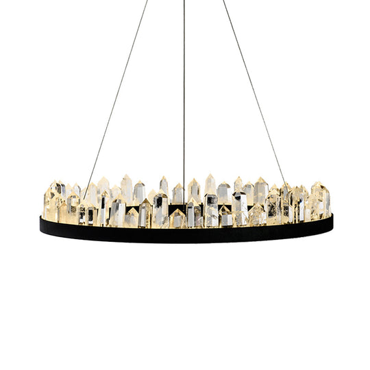 Minimalist Black Crystal Ring Led Ceiling Pendant Light Kit - Ideal For Living Room