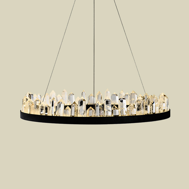 Minimalist Black Crystal Ring Led Ceiling Pendant Light Kit - Ideal For Living Room