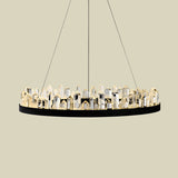 Minimalist Led Crystal Ring Ceiling Pendant Light In Black For Living Room