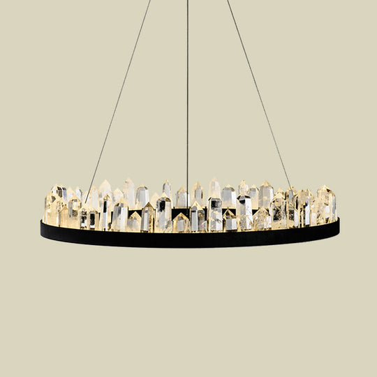 Minimalist Led Crystal Ring Ceiling Pendant Light In Black For Living Room