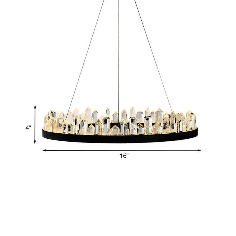 Minimalist Led Crystal Ring Ceiling Pendant Light In Black For Living Room
