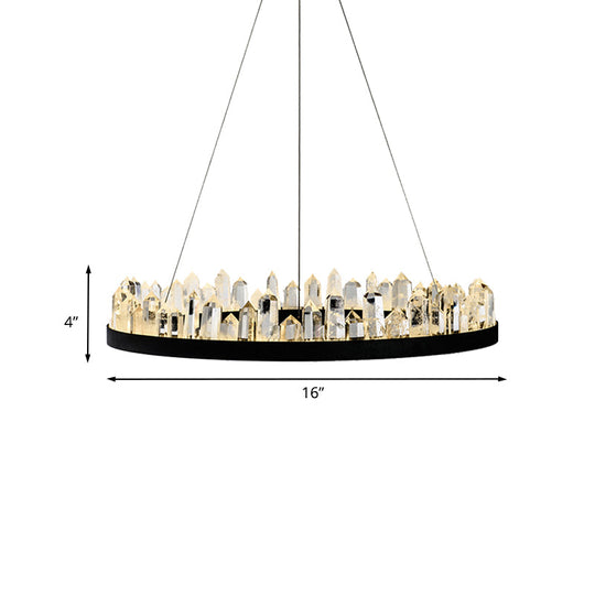 Minimalist Led Crystal Ring Ceiling Pendant Light In Black For Living Room