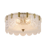 Traditional Drum Flushmount Prism Glass 6-Light Bedroom Ceiling Fixture In Brass