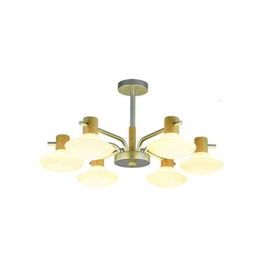 Modern Mushroom Semi Flush Ceiling Lamp With Opal Frosted Glass Wood Finish - 5/6 Head For Bedroom