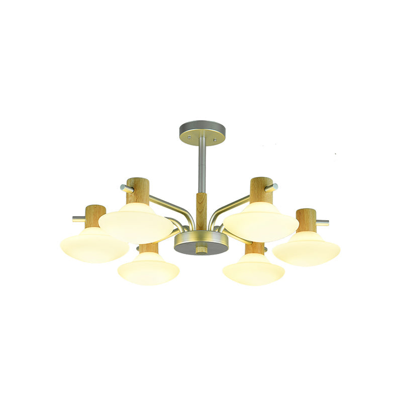 Modern Mushroom Semi Flush Ceiling Lamp With Opal Frosted Glass Wood Finish - 5/6 Head For Bedroom