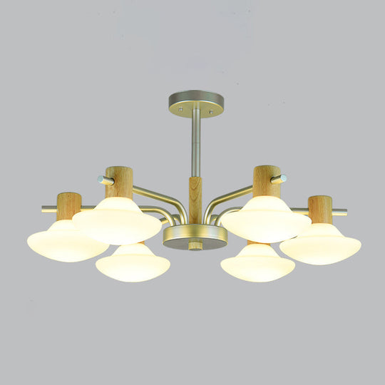 Modern Mushroom Semi Flush Ceiling Lamp With Opal Frosted Glass Wood Finish - 5/6 Head For Bedroom