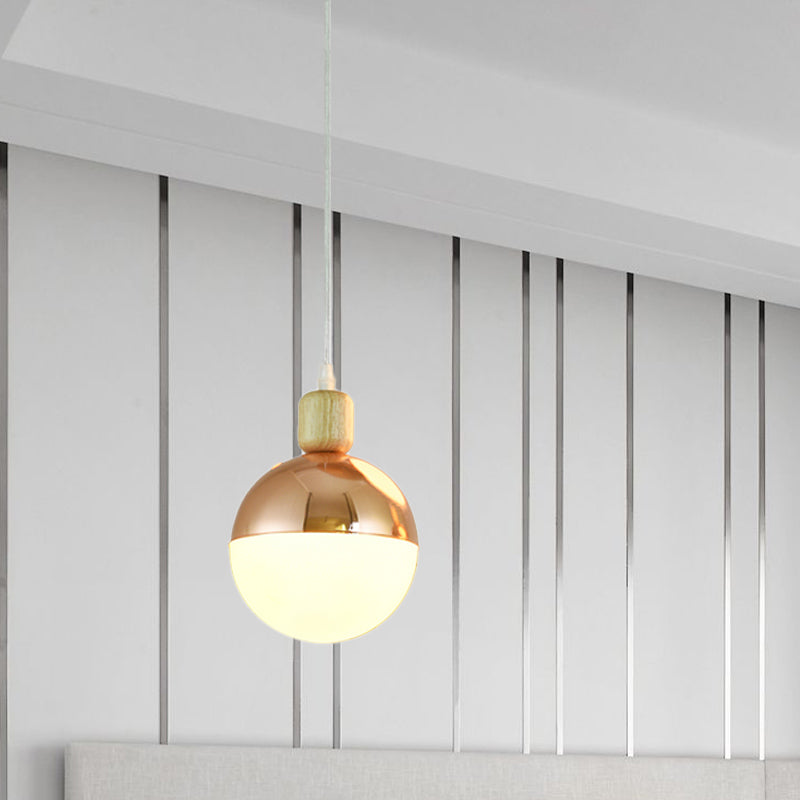 Gold Opal Glass Sphere Pendant Lamp For Modern Bedside Lighting