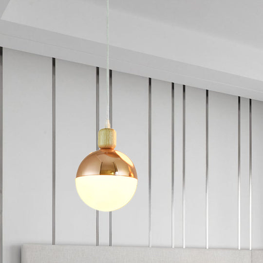 Gold Opal Glass Sphere Pendant Lamp For Modern Bedside Lighting