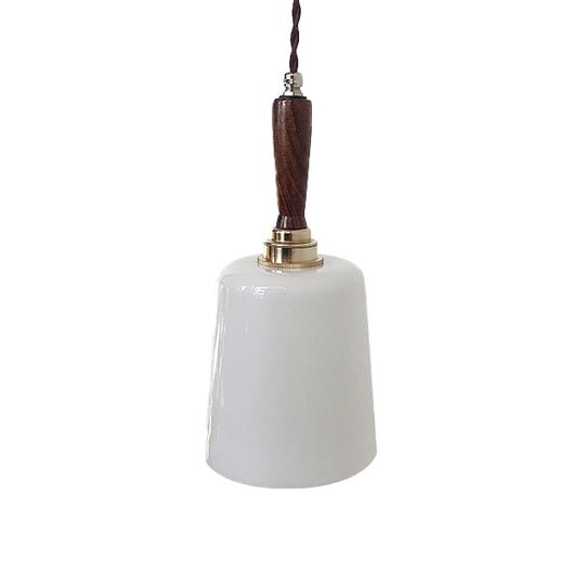 Vintage Milk White Glass Bell Hanging Light Kit - Brown Ceiling Suspension Lamp With 1 Bulb