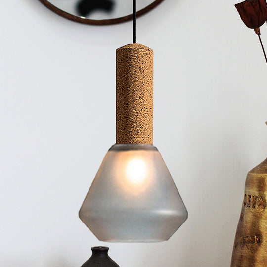Modernist Wood Diamond Pendant Light With Textured White/Smoke Gray Glass Shade Smoke