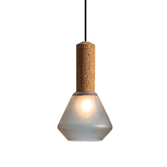 Modernist Pendant Light With Wood Diamond Design And Textured White/Smoke Gray Glass Shade