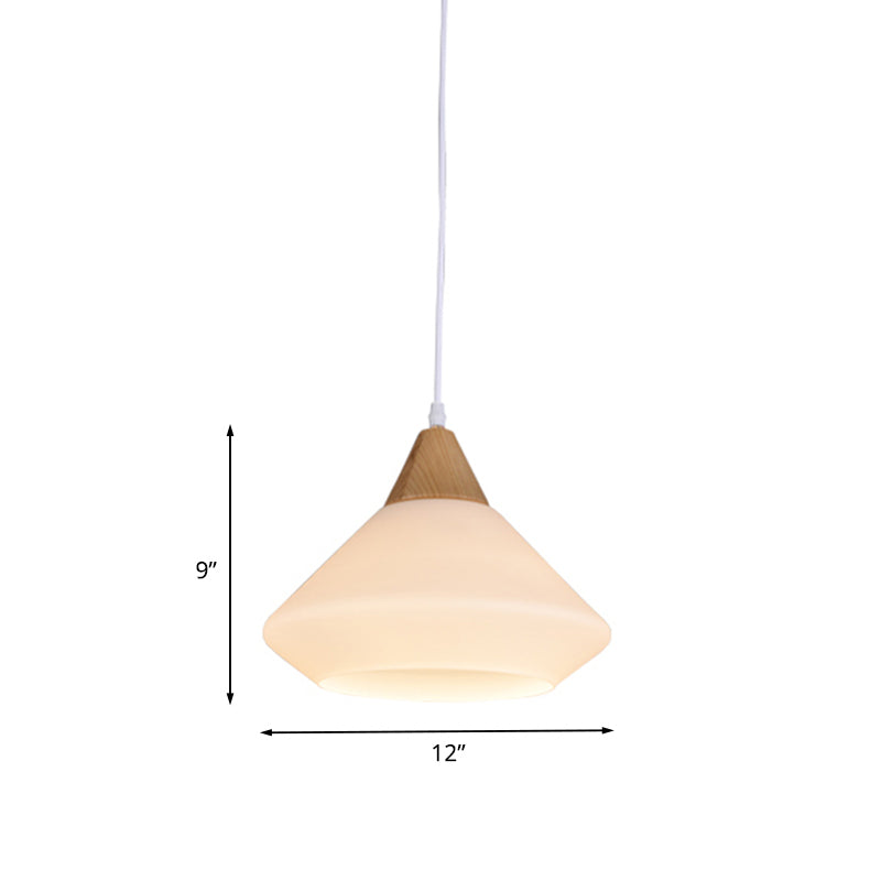 Diamond White Glass Pendant Light – Modernist Wood Dining Room Ceiling Lighting With 1