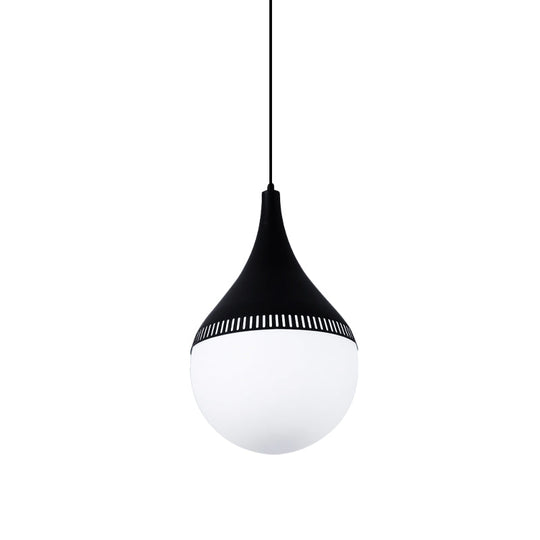 Modern Cream Glass Teardrop Ceiling Light With Black Corridor Pendant