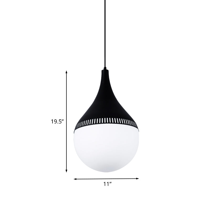 Modern Teardrop Ceiling Light - Cream Glass Pendant Lamp In Black