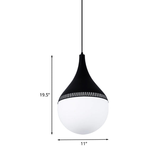 Modern Cream Glass Teardrop Ceiling Light With Black Corridor Pendant