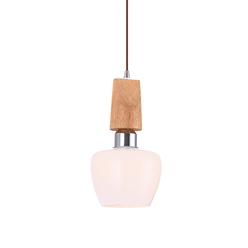 Vintage 1-Light Chrome Tulip Pendant With Frosted White Glass And Wood Top - Elegant Hanging