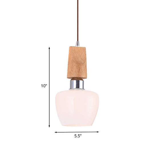 Vintage Chrome Tulip Pendant Light With Frosted White Glass And Wood Top