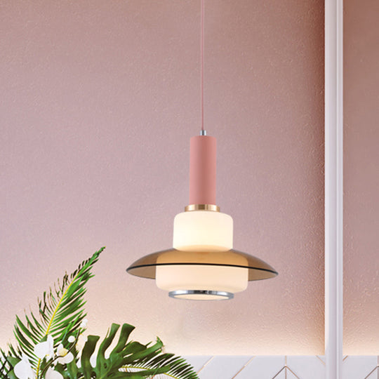 Opal Glass Macaron Gourd Pendant Light In Pink/Light Blue/Gold - Dining Room Ceiling Lamp Pink