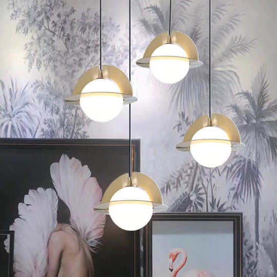 Cream Glass Sphere Pendant Lamp With Gold Panel Detail - Post Modern Design