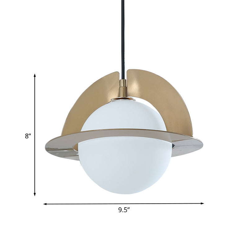 Modern Cream Glass Sphere Pendant Lamp With Elegant Gold Panel Detail