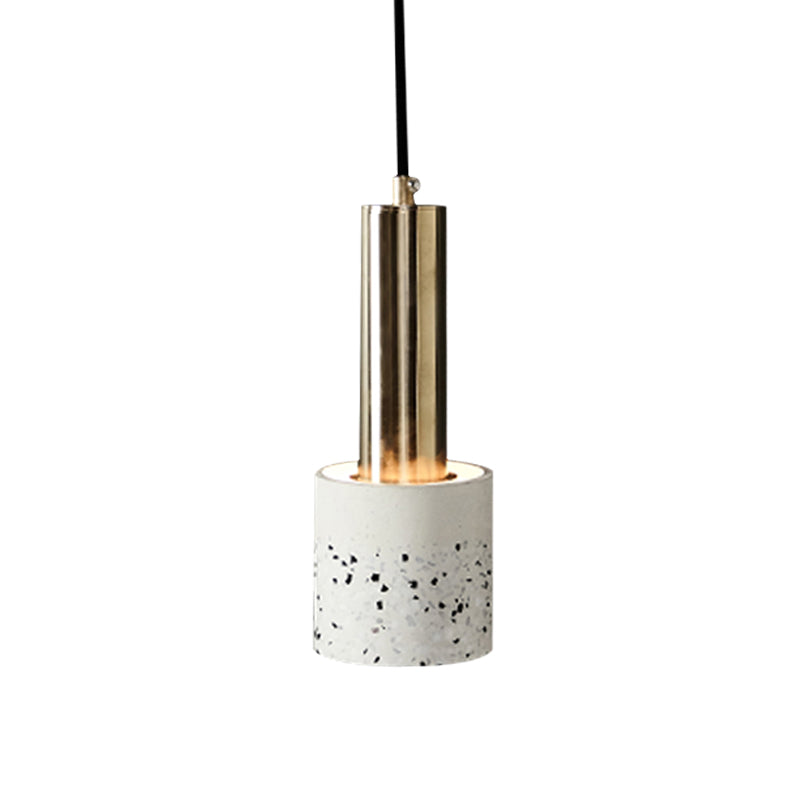 Nordic Terrazzo 1-Light Hanging Cylinder Ceiling Lamp - White/Black/Pink With Tube Gold Accent