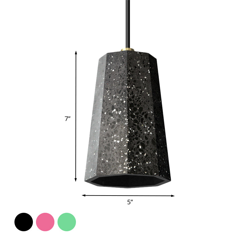Nordic Terrazzo Pendant Light Kit - Polygon Ceiling Lamp With 1 Head In Black/Red/Green