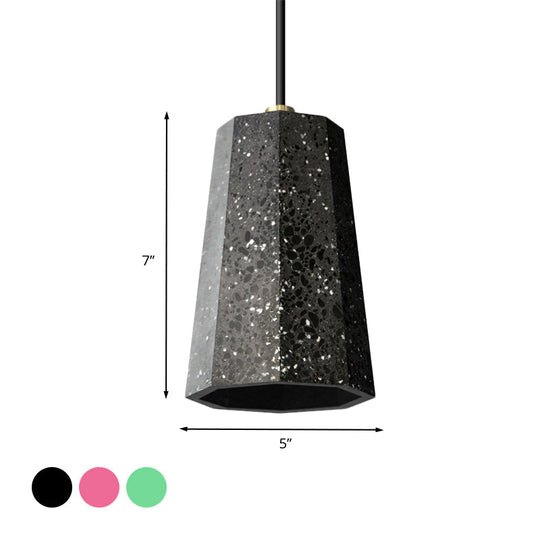 Nordic Terrazzo Pendant Light Kit - Polygon Ceiling Lamp With 1 Head In Black/Red/Green