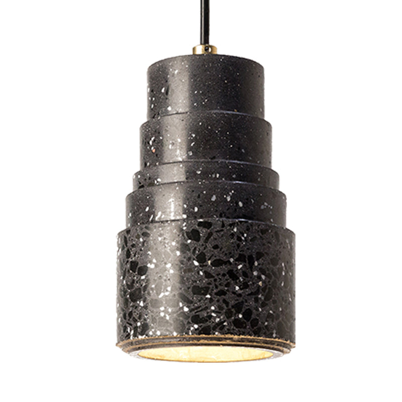 Terrazzo Nordic Tiered Tube Pendant Lamp - 1-Light Bedside Drop Black