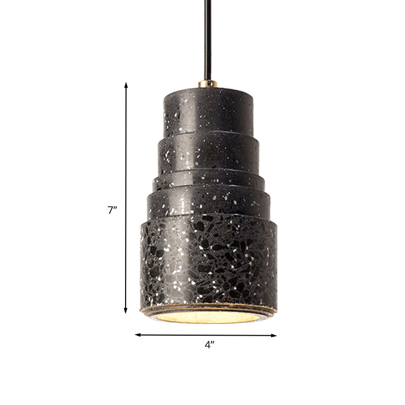 Terrazzo Nordic Tiered Tube Pendant Lamp - 1-Light Bedside Drop Black