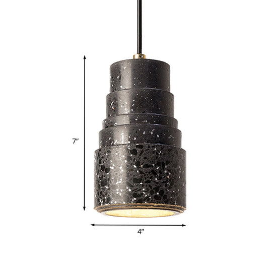 Terrazzo Nordic Tiered Tube Pendant Lamp - 1-Light Bedside Drop Black
