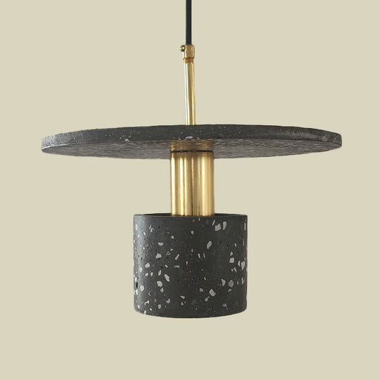 Nordic Terrazzo Pendant Lamp In White/Black/Pink: Round Plate And Cylinder Design Perfect For