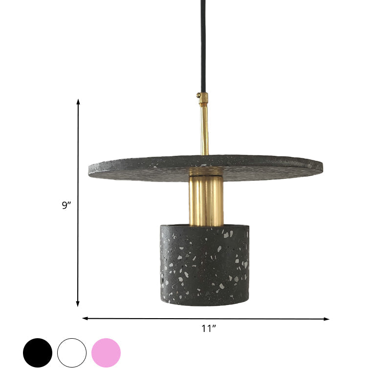 Nordic Terrazzo Pendant Lamp In White/Black/Pink: Round Plate And Cylinder Design Perfect For