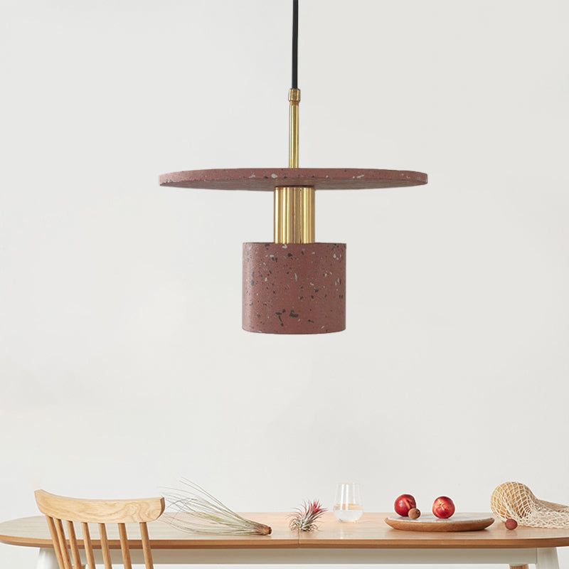 Nordic Terrazzo Hanging Light: Round Plate 1-Light Coffee House Pendant In White/Black/Pink Pink