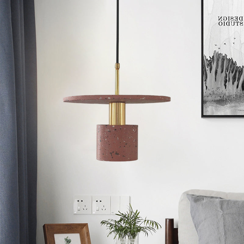 Nordic Terrazzo Pendant Lamp In White/Black/Pink: Round Plate And Cylinder Design Perfect For