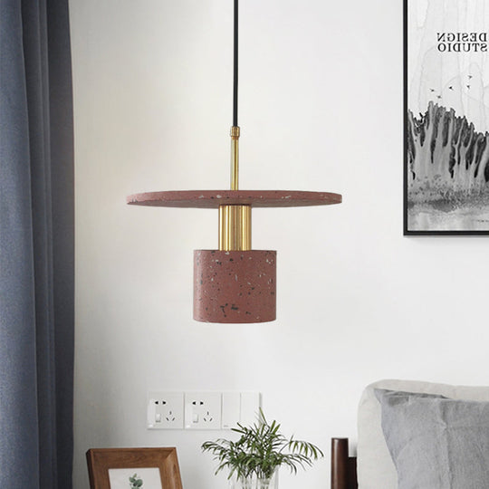 Nordic Terrazzo Pendant Lamp In White/Black/Pink: Round Plate And Cylinder Design Perfect For