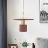 Nordic Terrazzo Hanging Light: Round Plate 1-Light Coffee House Pendant In White/Black/Pink