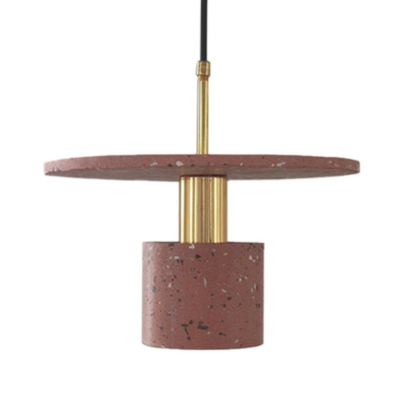 Nordic Terrazzo Hanging Light: Round Plate 1-Light Coffee House Pendant In White/Black/Pink