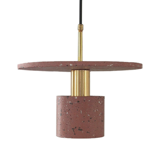 Nordic Terrazzo Hanging Light: Round Plate 1-Light Coffee House Pendant In White/Black/Pink