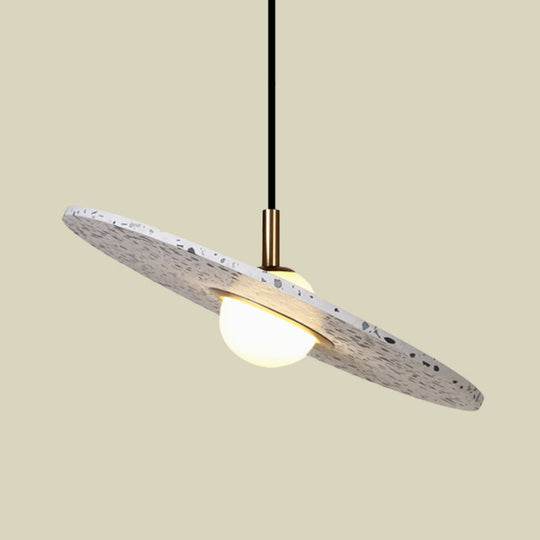 Modern Terrazzo Suspension Light: Round Disc Pendant Lamp For Restaurant - White/Pink Shade Single
