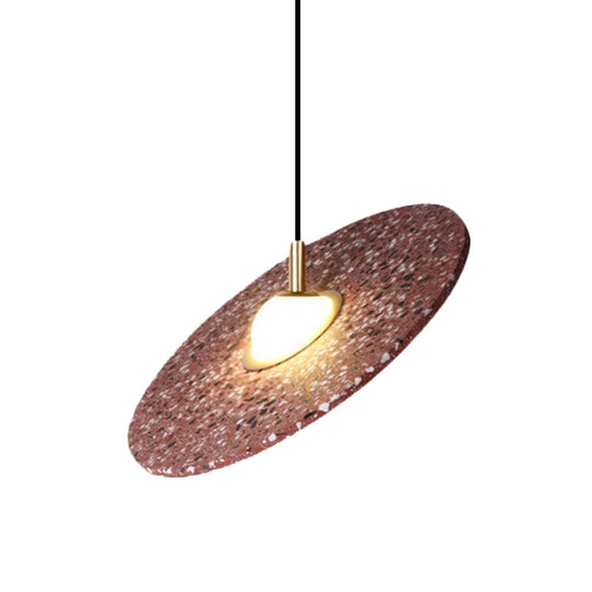 Modern Terrazzo Suspension Light: Round Disc Pendant Lamp For Restaurant - White/Pink Shade Single
