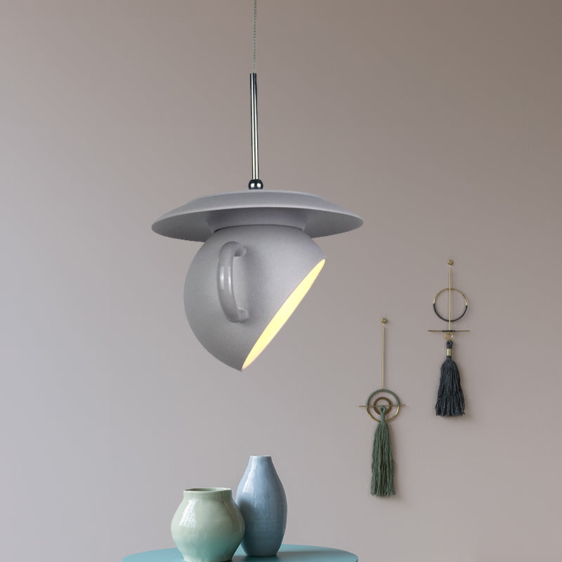 Modern Macaron Coffee Cup Led Ceiling Lamp With Cement Shade - White/Blue/Yellow Finish Grey
