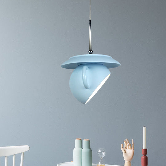 Modern Macaron Coffee Cup Led Ceiling Lamp With Cement Shade - White/Blue/Yellow Finish Blue