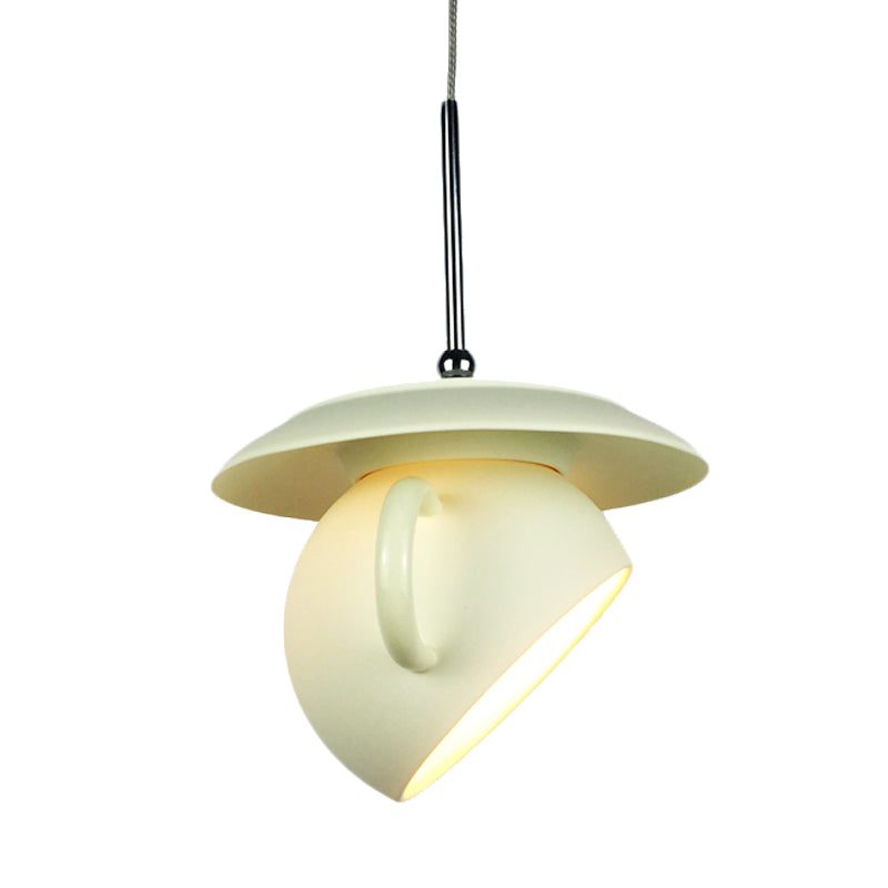 Modern Macaron Coffee Cup Led Ceiling Lamp With Cement Shade - White/Blue/Yellow Finish