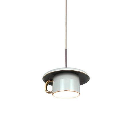 Macaron Ceramic Led Pendant Lamp - Coffee-Cup Shape Down Lighting 1 Bulb White/Pink/Grey Designs For
