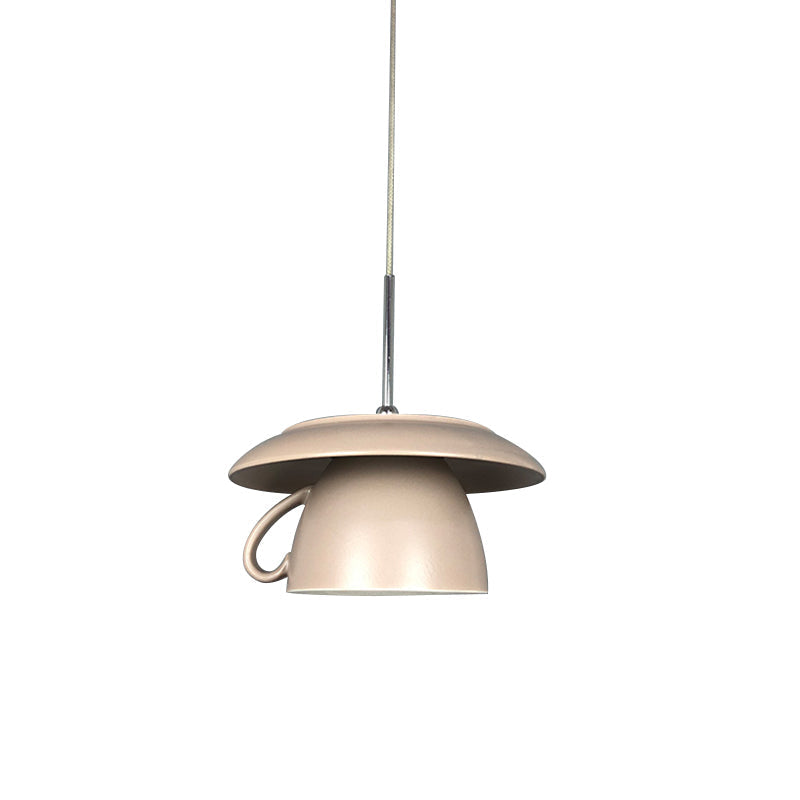 Macaron Pink/Grey/Green Led Pendant Lamp With Coffee Cup Ceramics Shade - Perfect For Restaurants