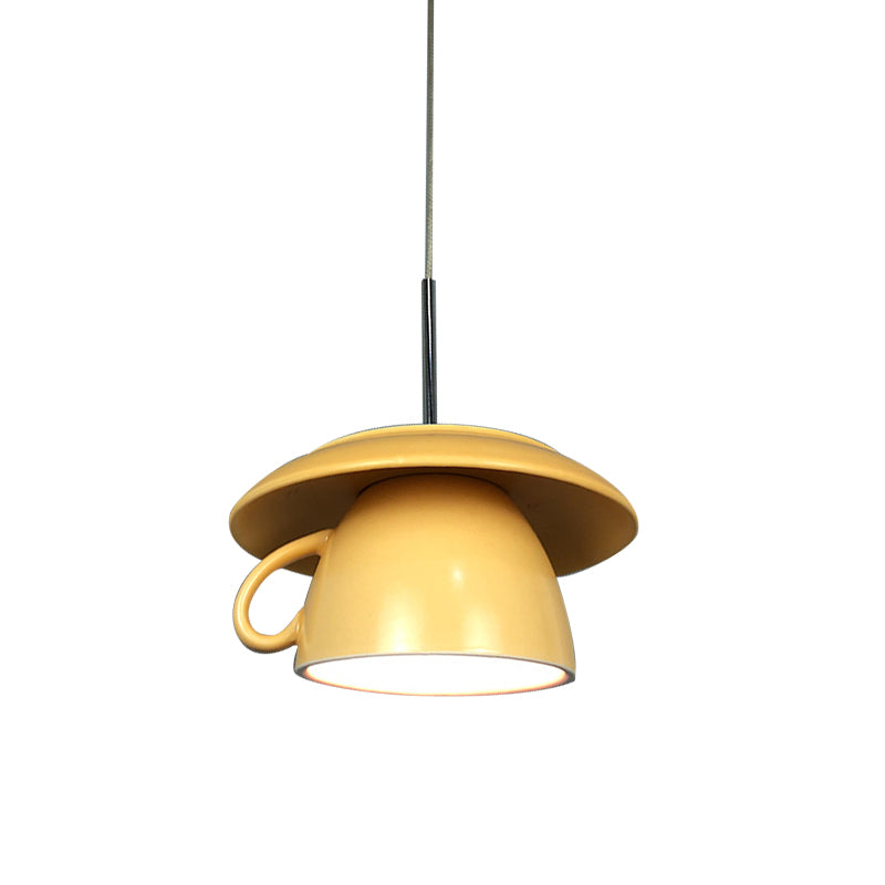 Macaron Pink/Grey/Green Led Pendant Lamp With Coffee Cup Ceramics Shade - Perfect For Restaurants