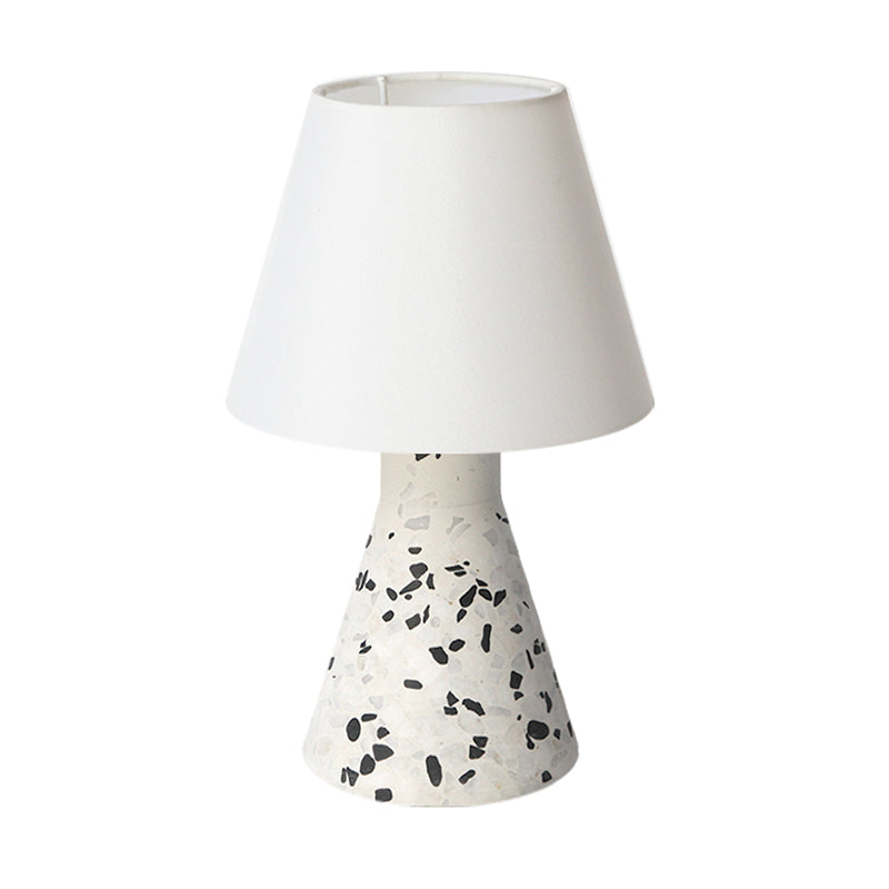 Modern Wide Flared Night Table Lamp With Marble Base And Fabric Shade