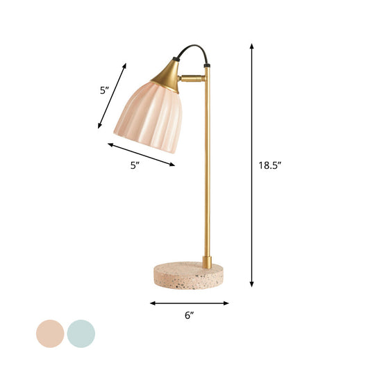 Modern Ribbed Table Lamp With Pink/Sky Blue Dome Gold Arm And Marble Base