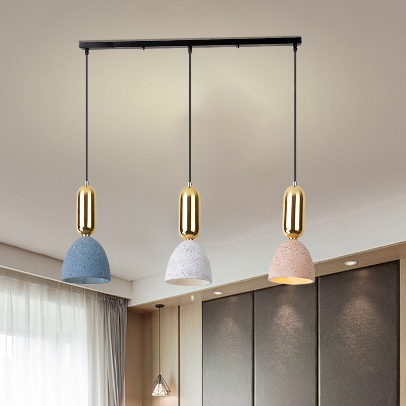 Terrazzo Macaron Dome Pendant Light With 3 White-Pink-Blue Lights - Perfect For Restaurants (Linear