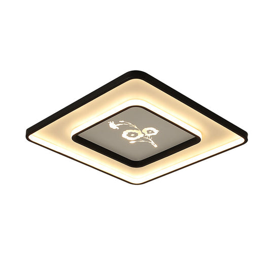 Modern Acrylic Led Ceiling Light Fixture In Black Square/Rectangular Flush Mount White/Warm
